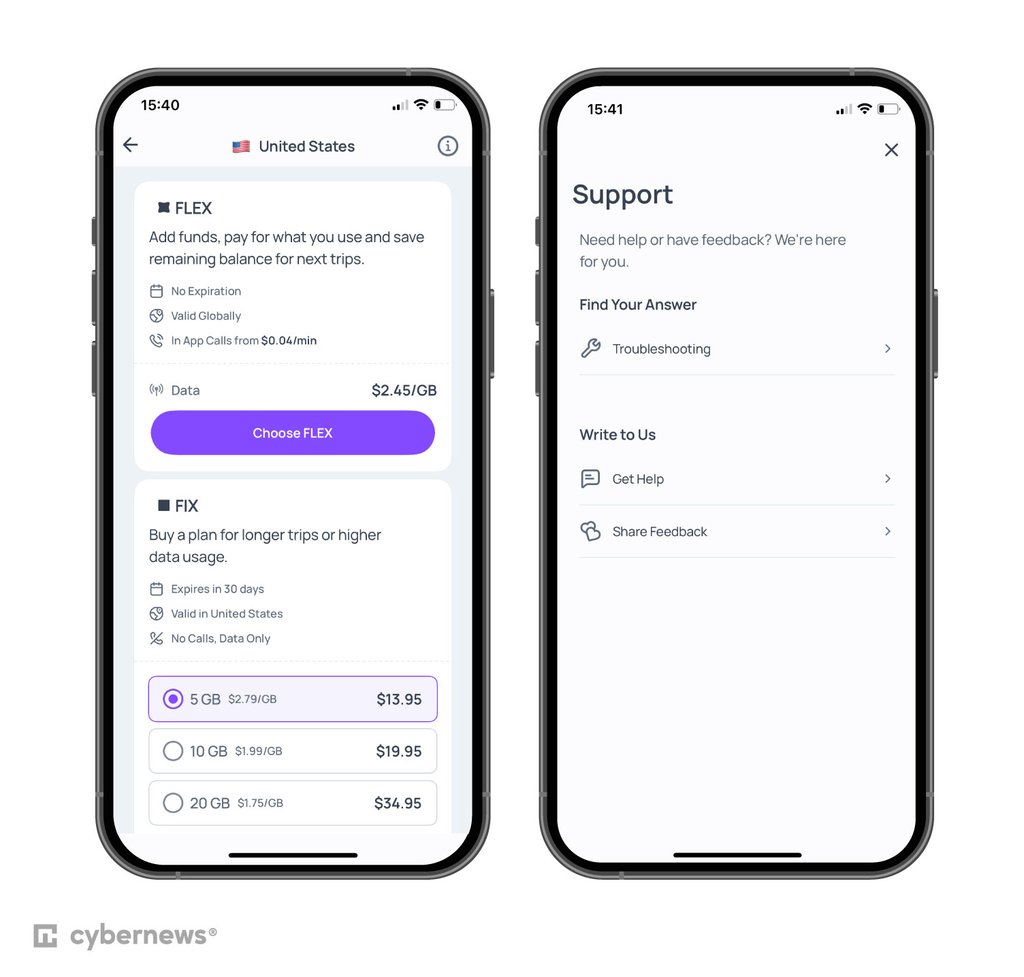 Roamless' US data plans and customer support dashboard