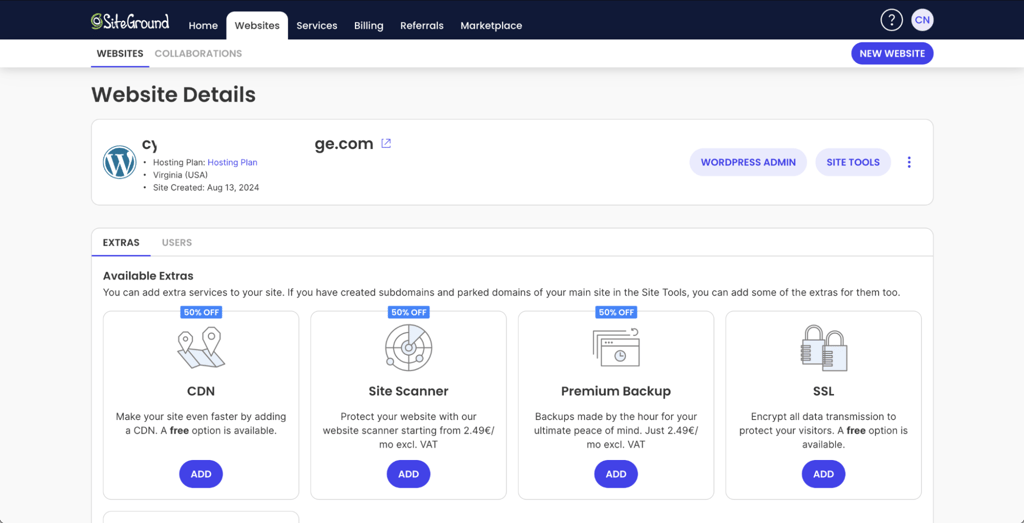 Siteground control panel
