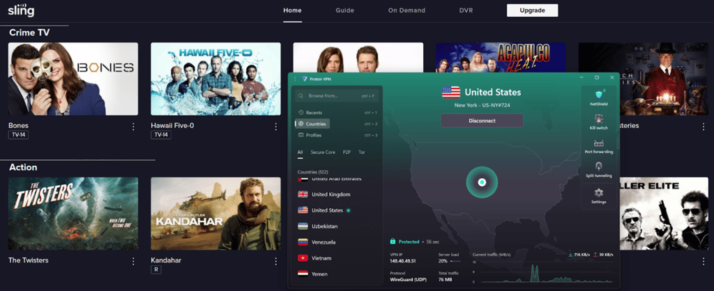 Proton VPN unblocks Sling TV