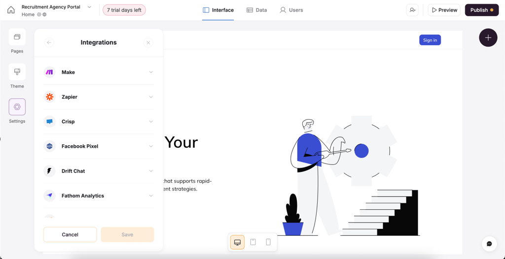 Integrations list on Softr