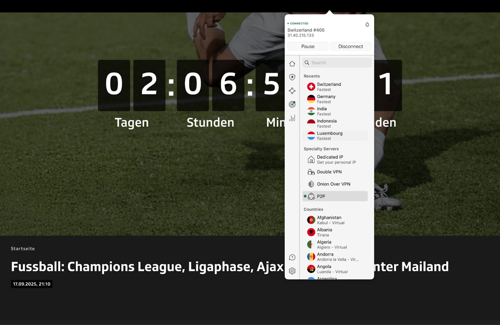 srf champion league vpn connected