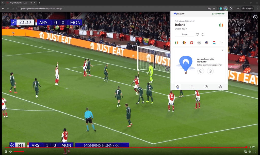 Streaming football match with a VPN