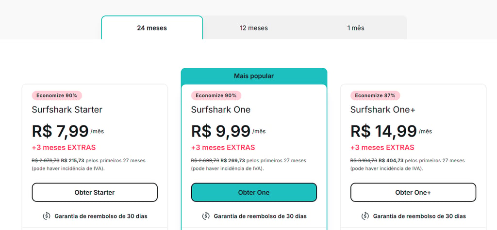 Planos Surfshark VPN para o período de 24 meses
