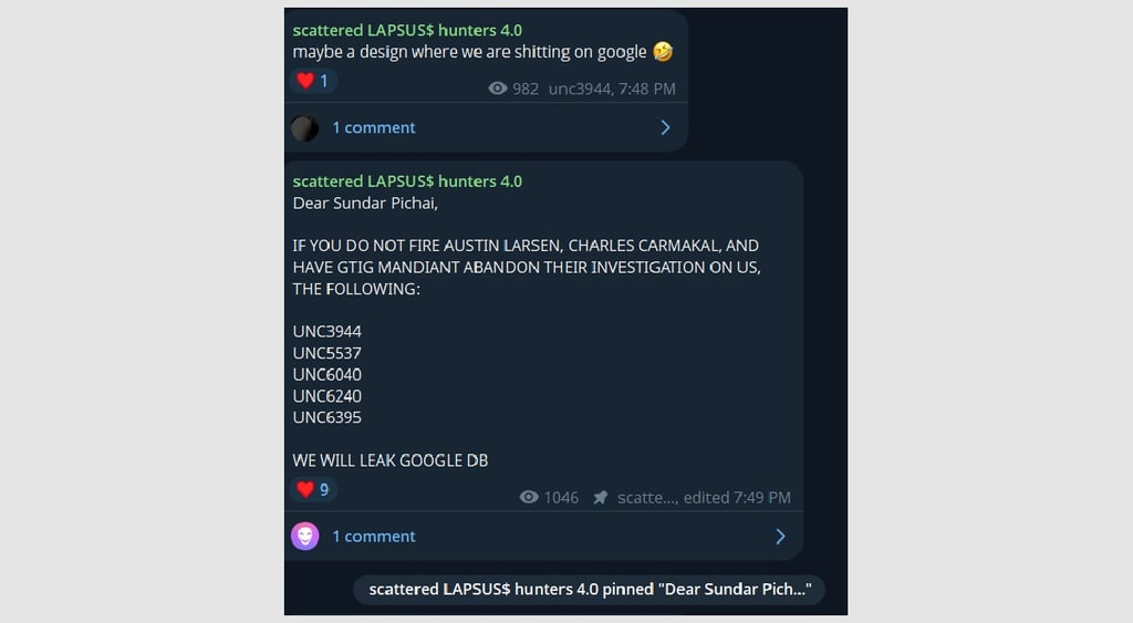 Scattered LapSus Hunters Telegram Sundar Pichai Post