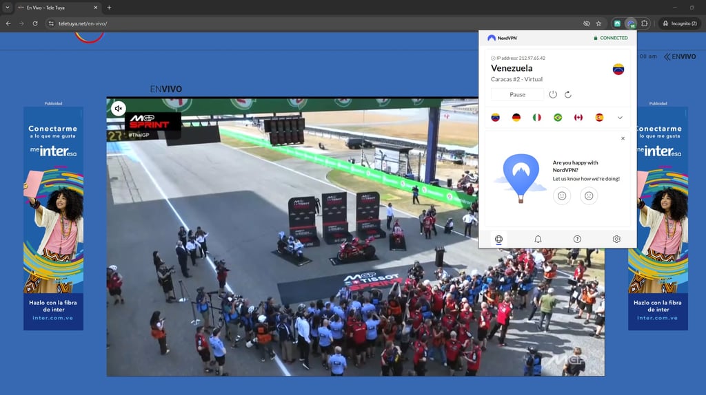 Teletuya connected to NordVPN