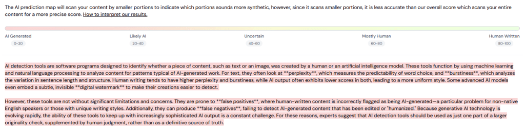 Winston AI correctly marked AI-generated content
