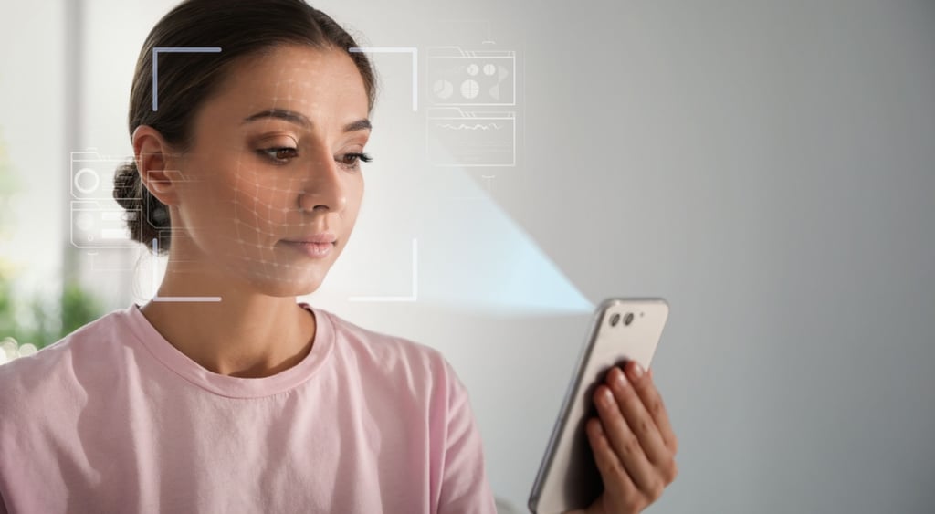 woman scanning her face with a camera