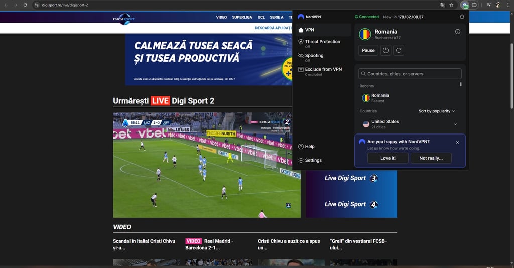 DigiSport unblocked with NordVPN