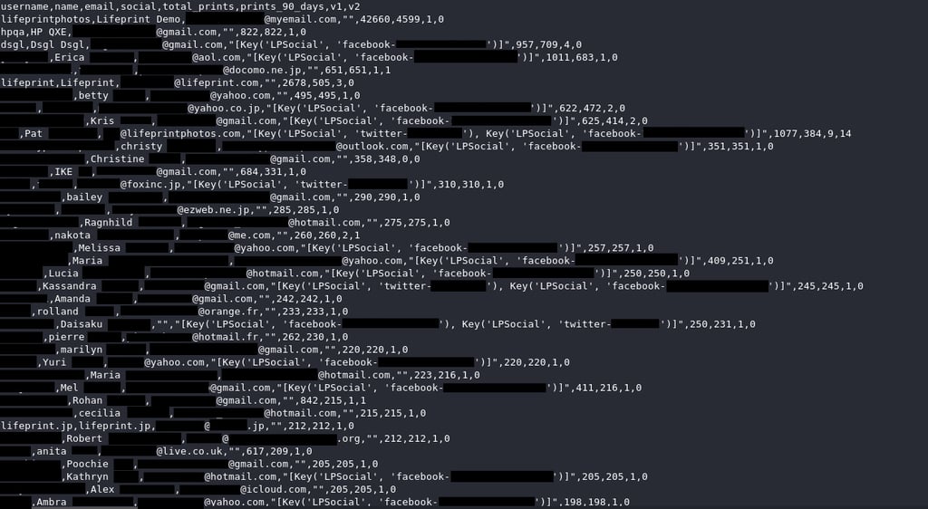 Lifeprint printer data leak, user data and print counts
