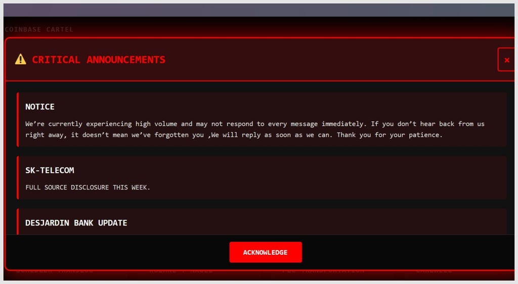 CoinbaseCartel ransomware attack leak site