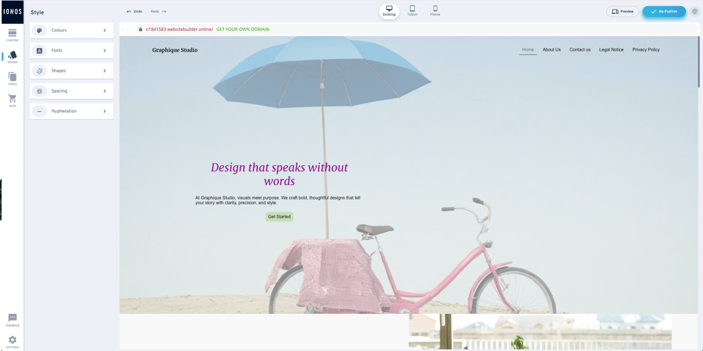 Using IONOS website builder