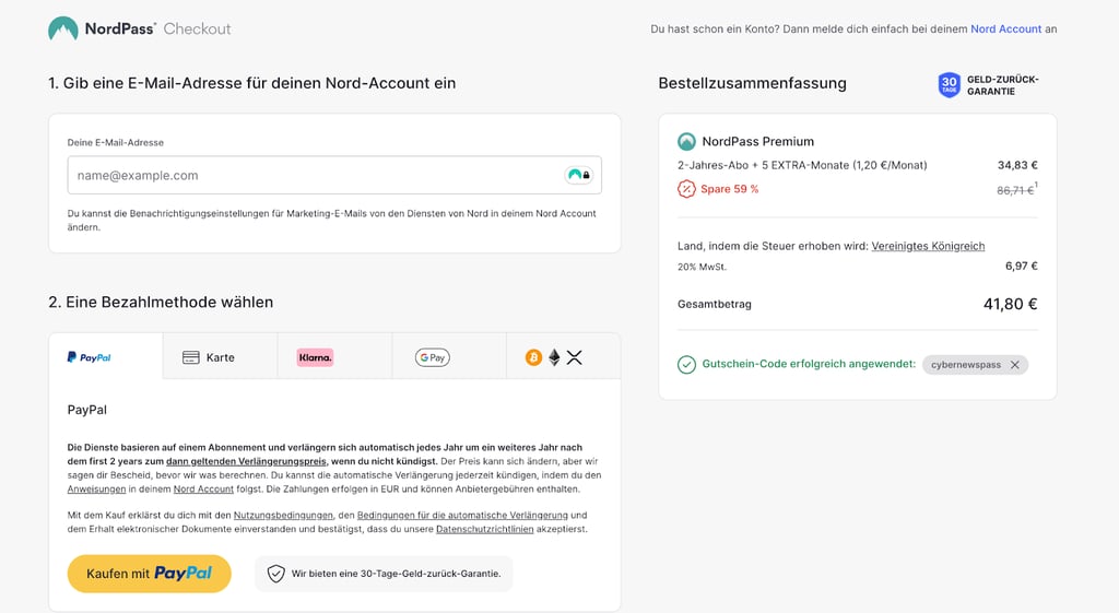 Nordpass checkout de