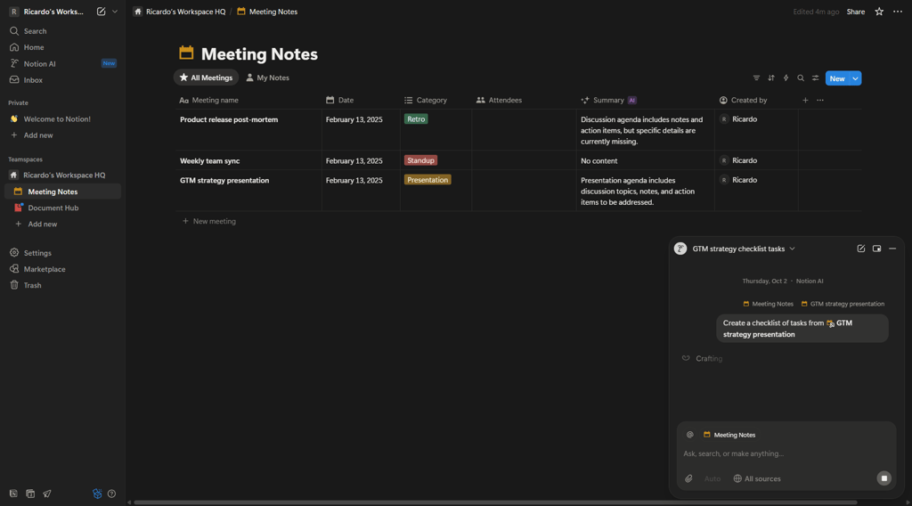 Example prompt: “Create a checklist of tasks from GTM strategy presentation”