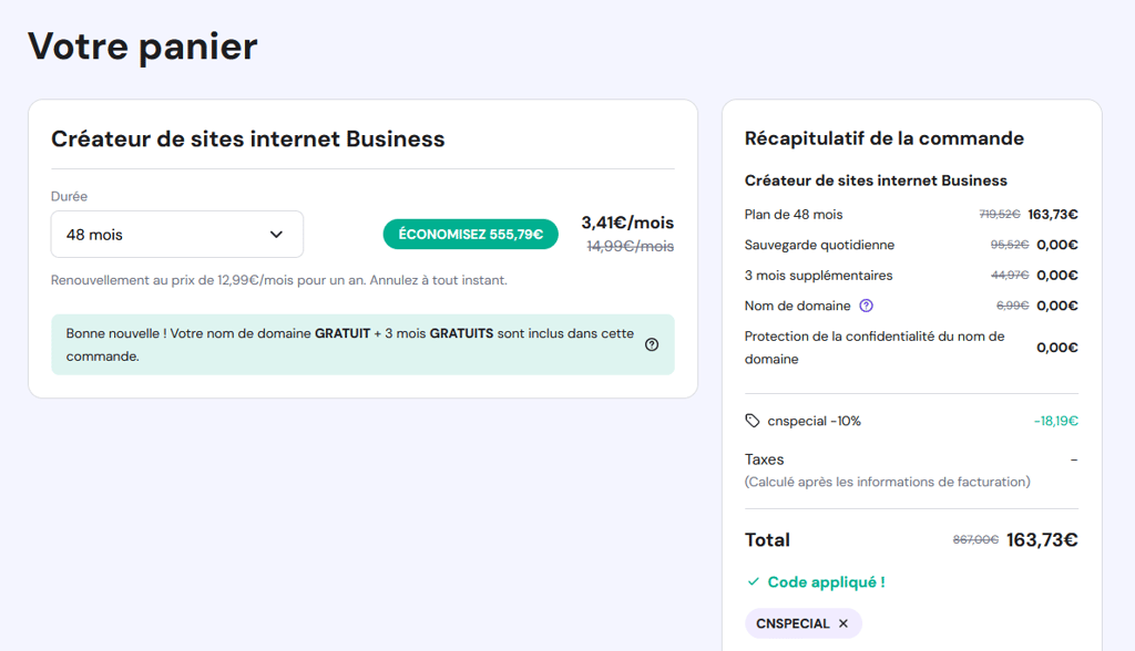 Hostinger website builder checkout in September FR
