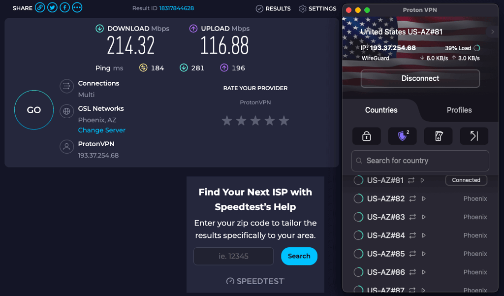 ProtonVPN Arizona speed