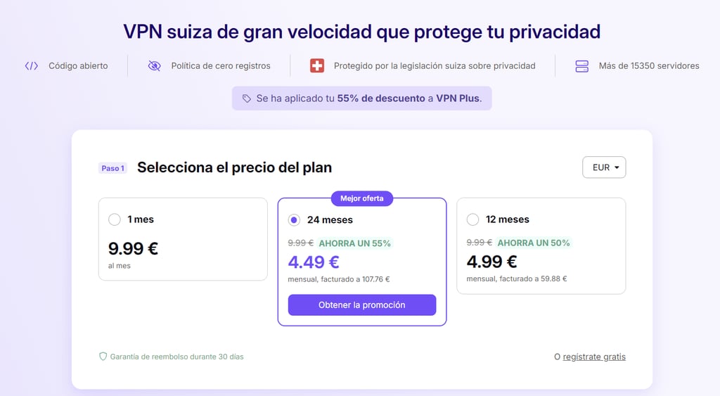 ProtonVPN choose your plan