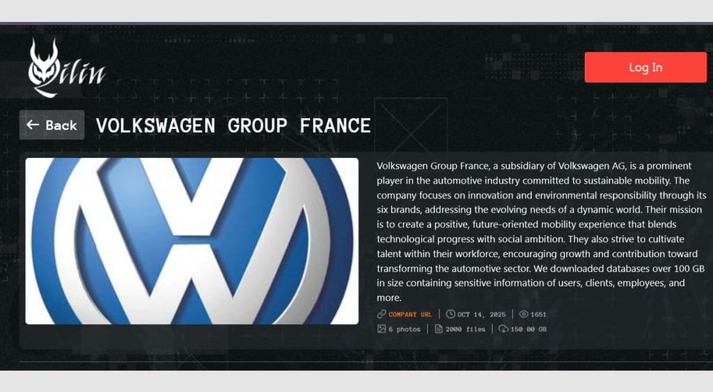 Qilin ransomware claim - Volkswagen  France