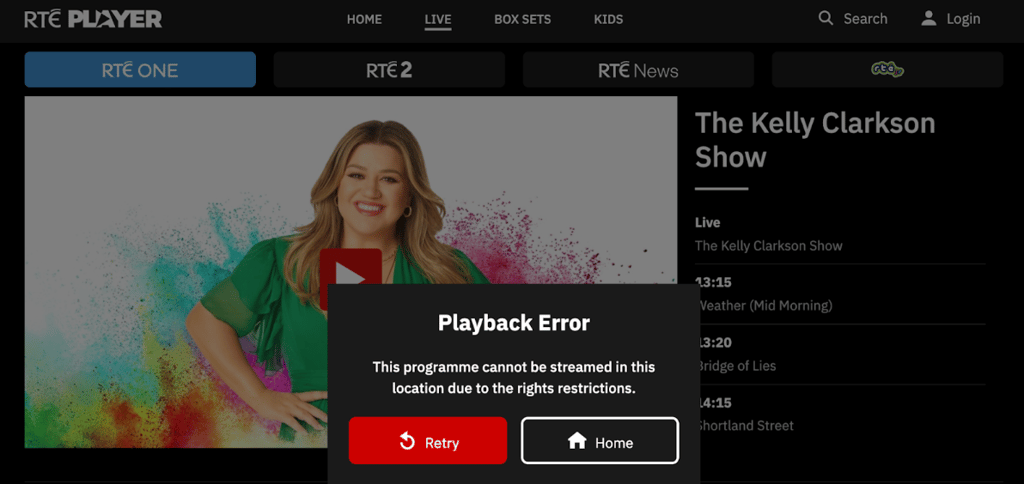 RTE Player error message