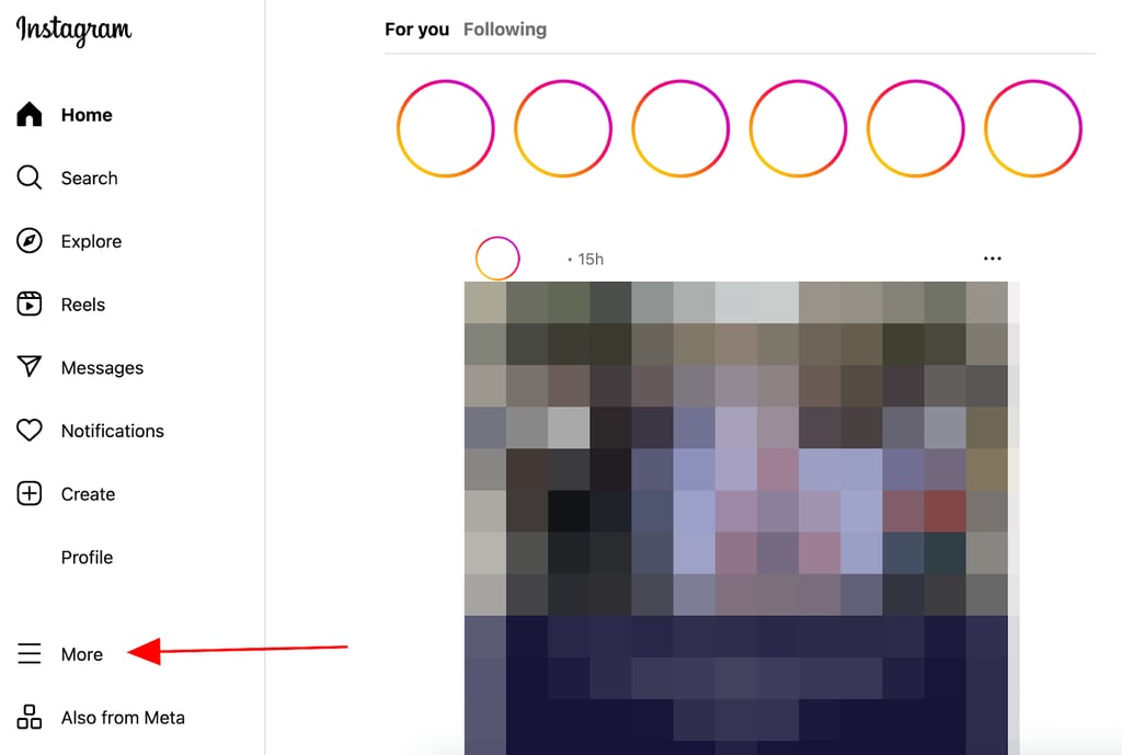 Search for the instagram menu section