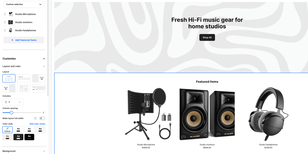 Square Online’s website-editing interface