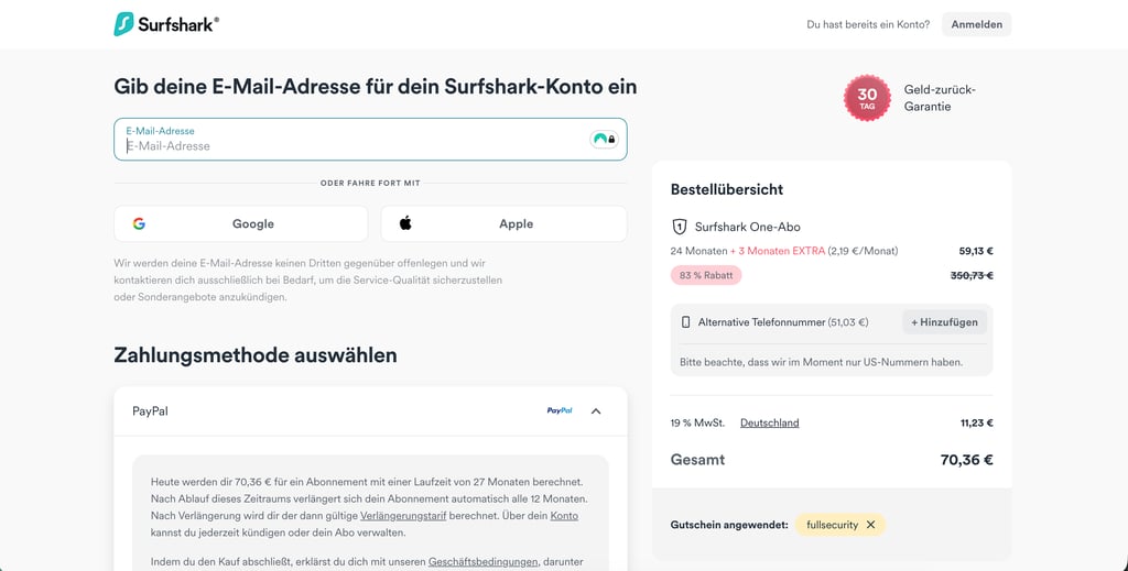 Surfshark-Zahlungsmethode-Deutschland