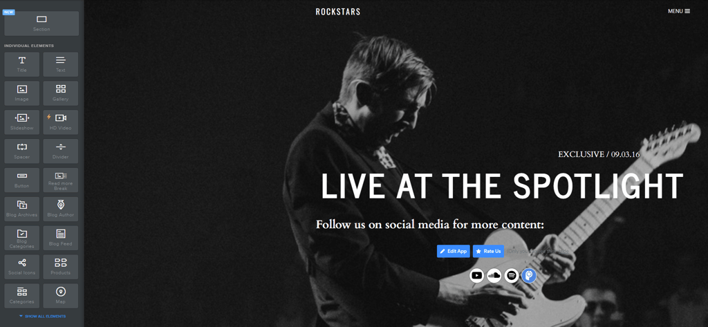 Musician's website built with Weebly