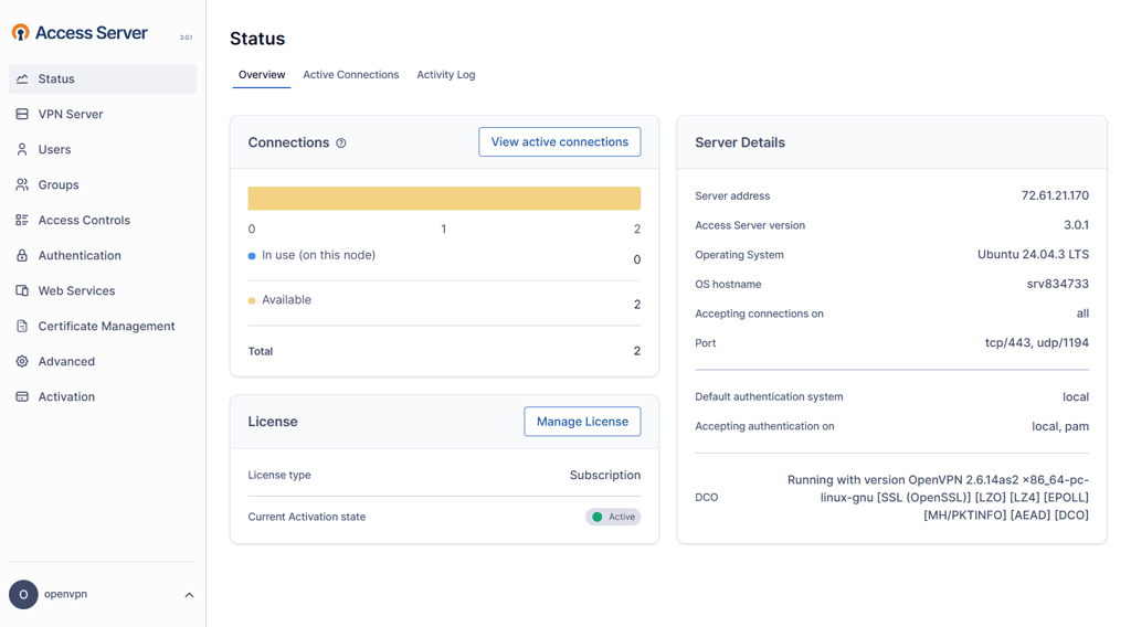 Access Server Status