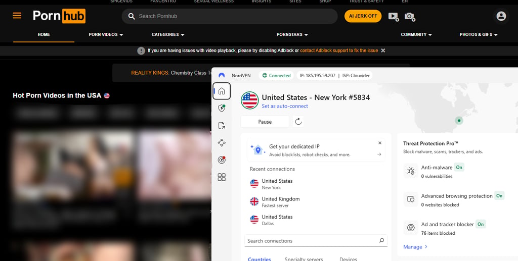 Accessing Pornhub with NordVPN