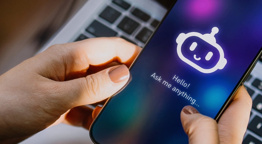 A hand holding a smartphone and using AI tool