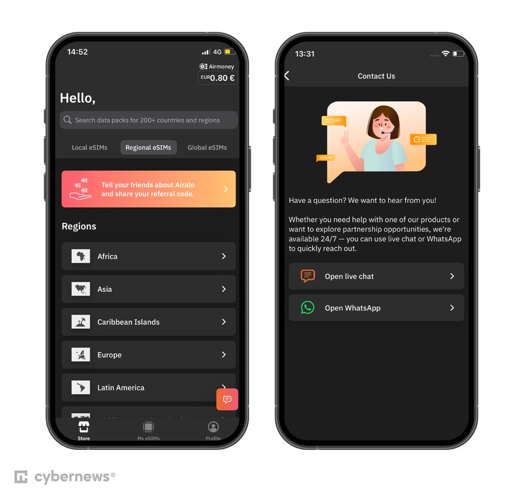 Airalo app opened on an iPhone