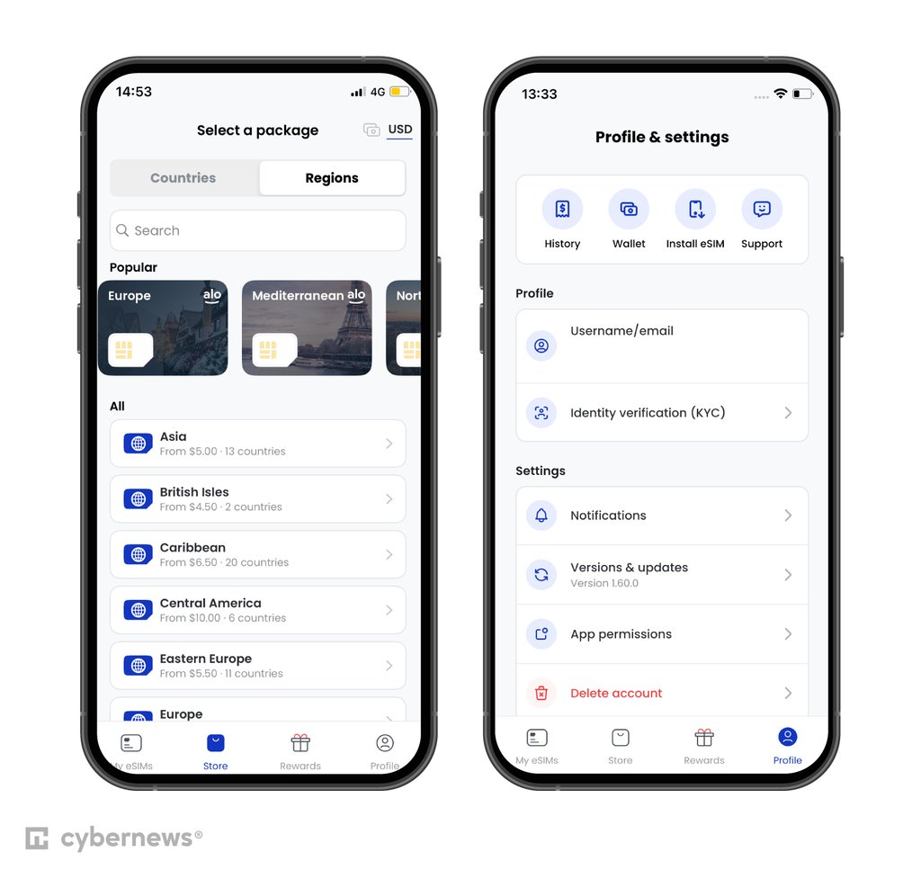 aloSIM app opened on an iPhone
