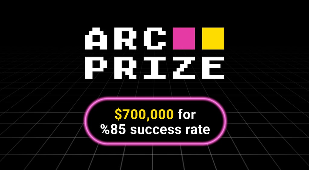 arc prize white letters like from a computer game, black tiles, 85 percent success rate
