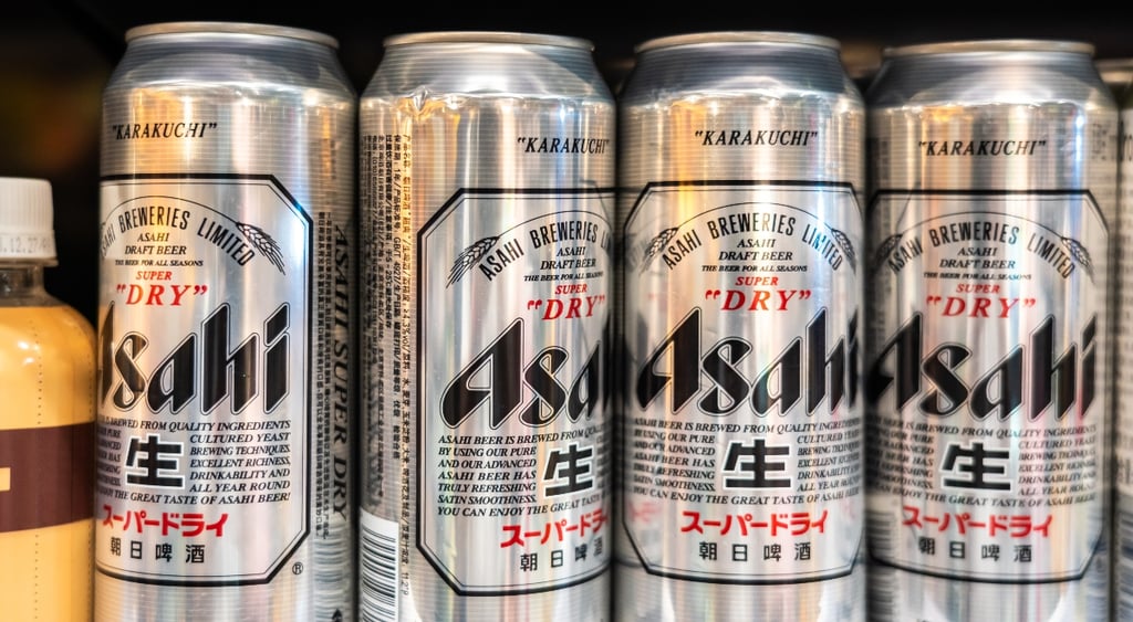 Cans of Asahi Super Dry, Japan's most popular beer