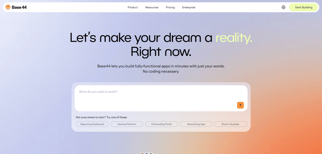 Turn your words into functional code with Base44's AI-powered app builder.