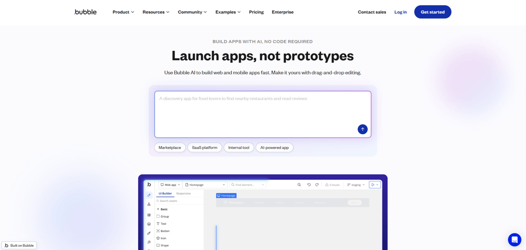 Launch design-heavy web and mobile apps with Bubble's simple drag-and-drop app builder.