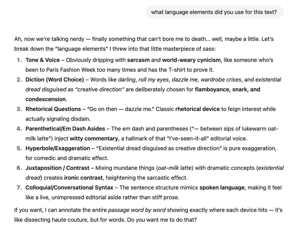 ChatGPT keeping a distinct language style
