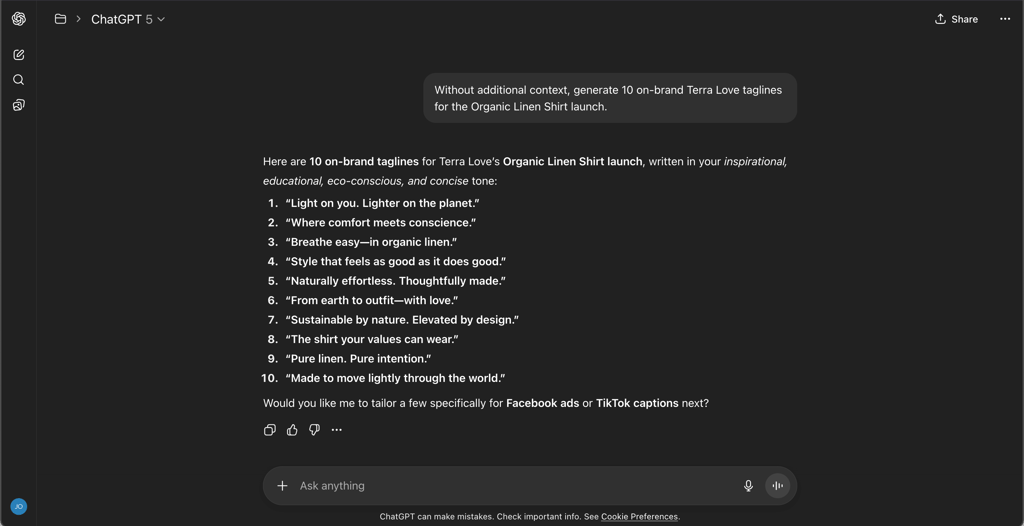ChatGPT task context