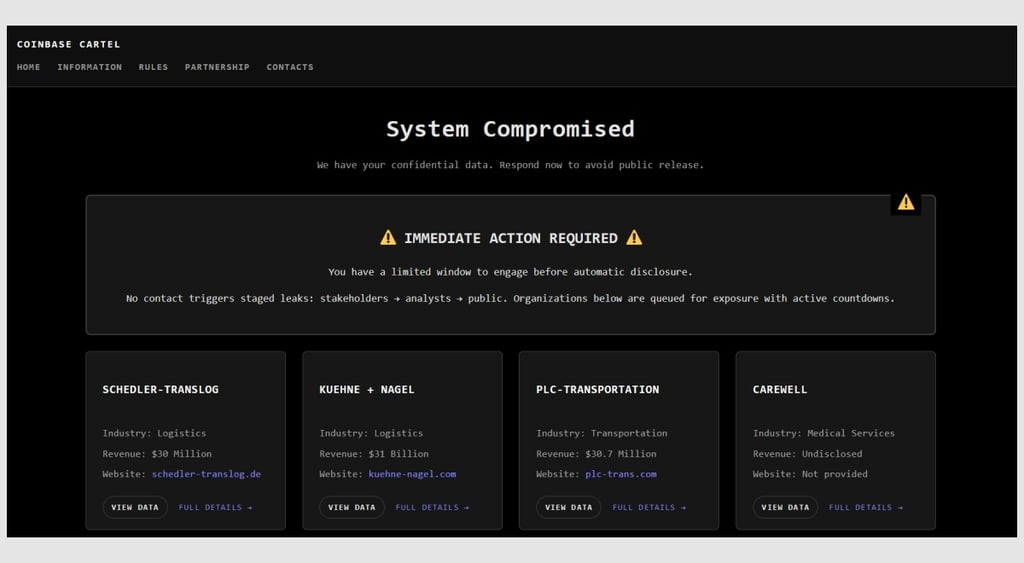 CoinbaseCartel ransomware attack general