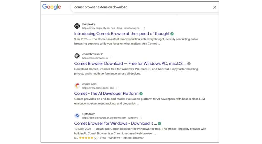 Perplexity’s CometAI browser search results