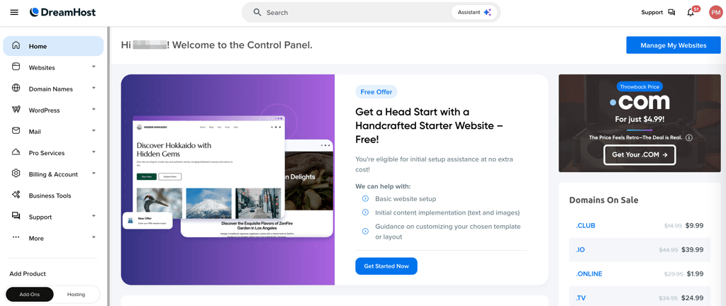 DreamHost’s control panel
