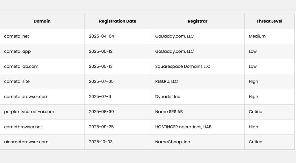 Perplexity CometAI fake sites registrars