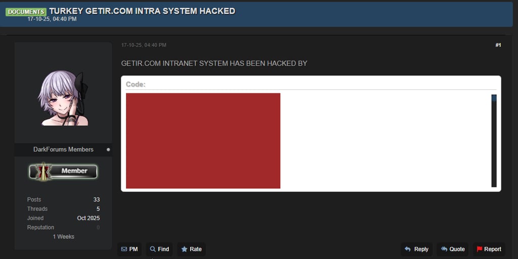 Getir data leak forum post