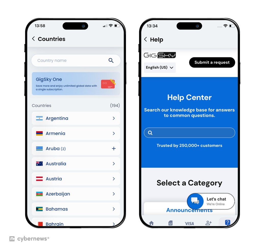 iOS interface of Gigsky