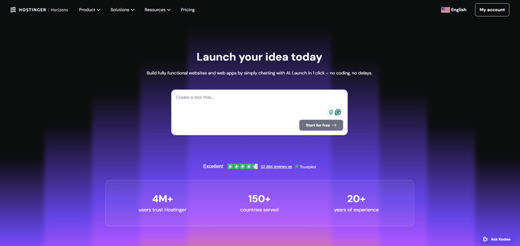 Chat with Hostinger Horizons' AI and create your site or app.