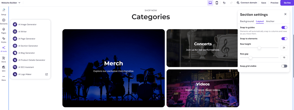 Musician's website built with Hostinger Website Builder
