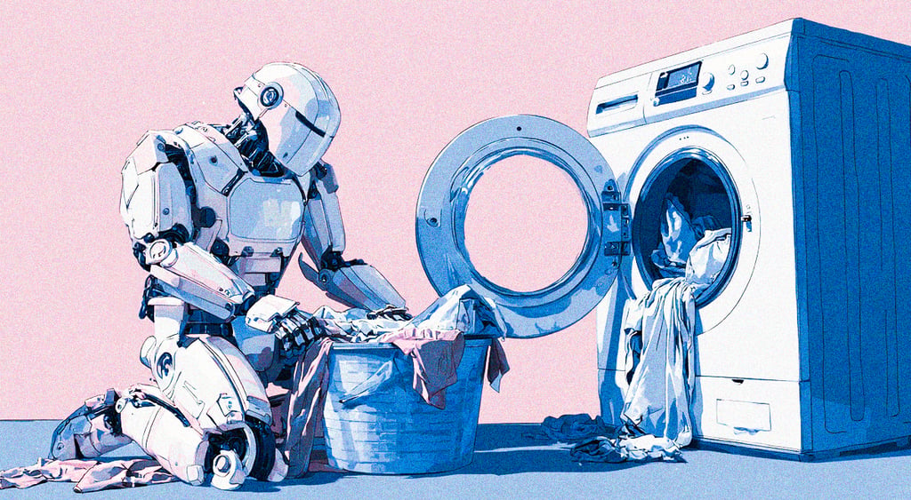 A humanoid robot doing laundry