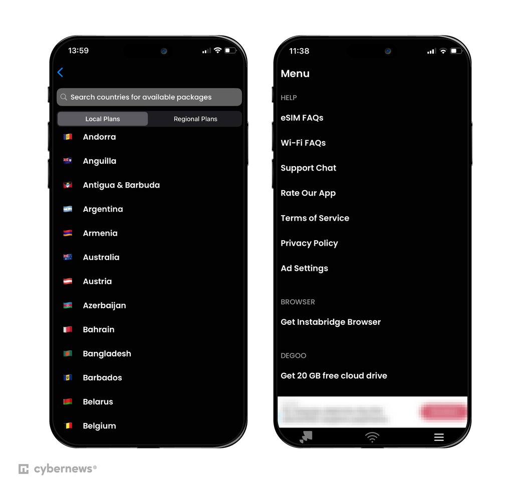 iOS interface of Instabridge