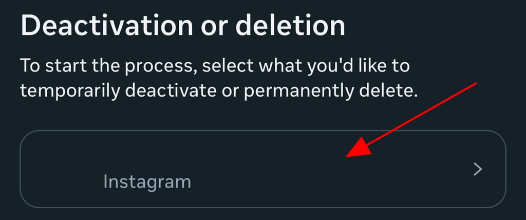 instagram Select the account to delete