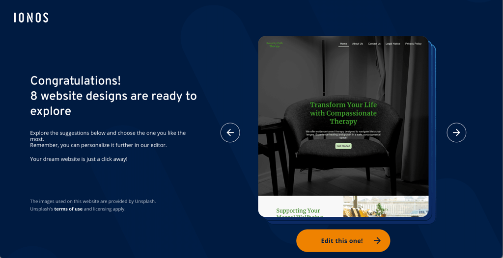Therapist website creation with IONOS