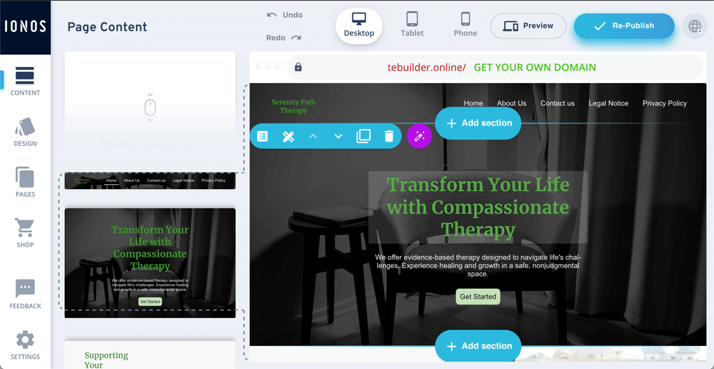 Editing therapist website